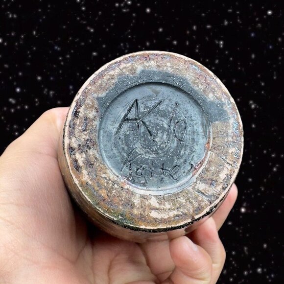 Vintage Raku Studio Art Pottery Vase Iridescent Glaze Hand Made Vessel Signed 5” - Picture 12 of 16